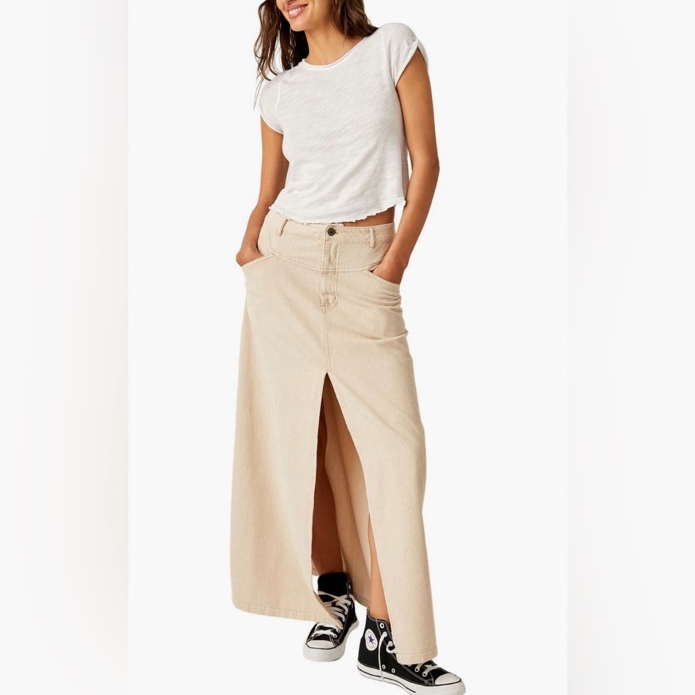 NEW FP WE THE FREE “As You Are” Corduroy Maxi Skirt In Beechwood Size 12